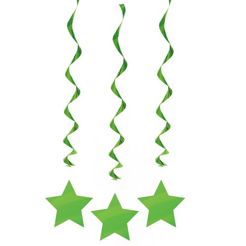 0011179691210 - 26 HANGING LIME GREEN STAR DECORATIONS, 3CT