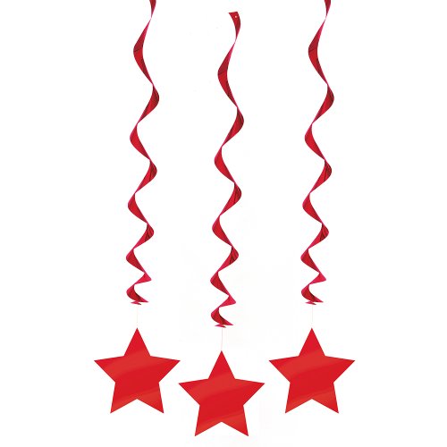 0011179691227 - RED STAR HANGING DECORATIONS, 3CT