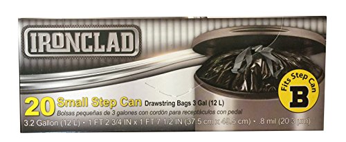 0011217000110 - IRONCLAD 12L DRAWSTRING SMALL STEP CAN TRASH BAG LINER (3.2 GAL / 12 L) SIZE B, 20 COUNT