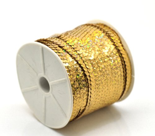 0000011337010 - PEPPERLONELY BRAND, 100 YARD ROLL GOLD COLOR FLAT BLING SEQUINS SPOOL STRING 6MM(1/4)