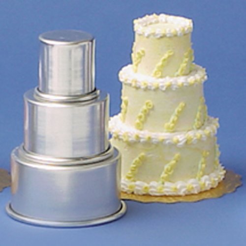 0011417202444 - PARRISH MAGIC LINE 3 PIECE MINI TIER MINI ROUND ALUMINUM CAKE PAN SET