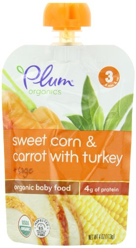 1144155106107 - PLUM ORGANICS BABY STAGE 3 MEALS, SWEET CORN, CARROT WITH TURKEY AND SAGE, 4 OUNCE (PACK OF 6)