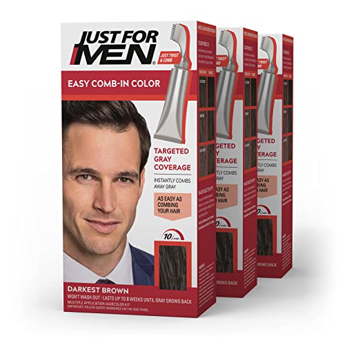 0011509043245 - JUST FOR MEN EASY COMB-IN COLOR, HAIR COLORING FOR MEN WITH COMB APPLICATOR - DARKEST BROWN, A-50, 3 PACK