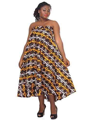 0011542387238 - AFRICAN PLANET WOMEN'S PRINTED WAX SKIRT DRESS BROWN WRAP AROUND WAIST MAXI