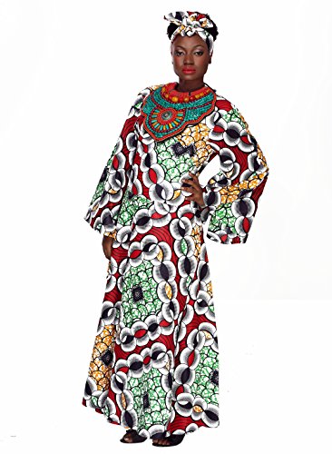 0011542387313 - AFRICAN PLANET WOMEN'S V NECK WRAP AROUND DRESS PRINTED WAX BELL SLEEVES