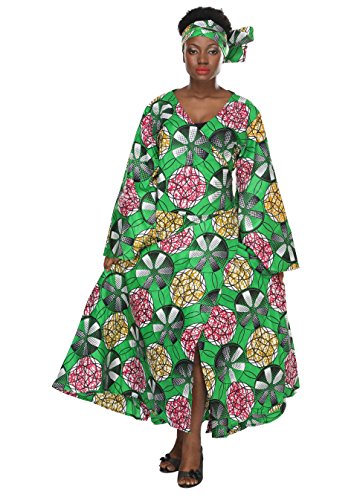 0011542387399 - AFRICAN PLANET WOMEN'S PAISLEY BELL SLEEVES WRAP AROUND DRESS AFRICAN PRINT