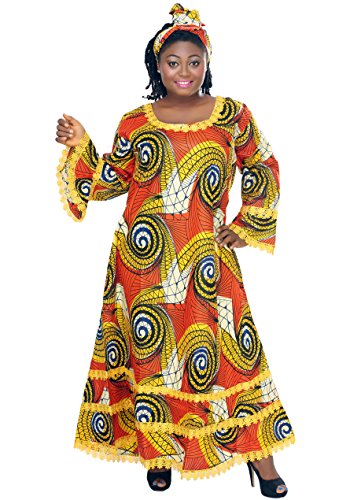 0011542387436 - AFRICAN PLANET WOMEN'S DRESS HISTORY MONTH LACE FLARED HEM MATCHING HEADWRAP