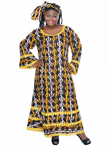 0011542387450 - AFRICAN PLANET WOMEN'S DRESS BROWN ETHNIC NIGERIAN LACE FLARED HEM GELE KITENGE