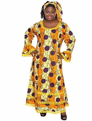 0011542387481 - AFRICAN PLANET WOMEN'S 2 PC MAXI DRESS ORANGE BELL SLEEVES LACE FLARED HEM