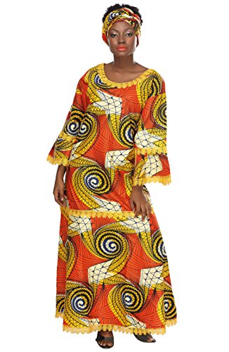 0011542387634 - AFRICAN PLANET WOMEN'S LONG MAXI DRESS NIGERIAN INSPIRED LACE WITH HEADWRAP