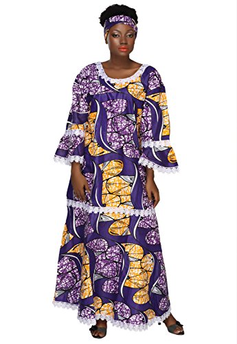 0011542387665 - AFRICAN PLANET WOMEN'S NIGERIAN STYLE LONG MAXI DRESS WITH HEADWRAP