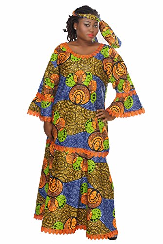 0011542387702 - AFRICAN PLANET WOMEN'S DRESS QUEEN WEDDING INSPIRED MAXI WITH GELE HEADWRAP