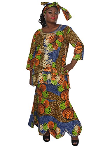 0011542387931 - AFRICAN PLANET WOMEN'S ROYAL AFRICAN QUEEN ZIG ZAG SKIRT SET WITH HEAD SCARF