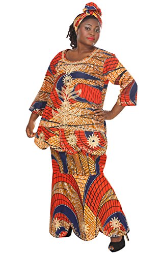 0011542387955 - AFRICAN PLANET WOMEN'S GAMBIA WAX INPSIRED EMBROIDERED DRAWSTRING SKIRT SET
