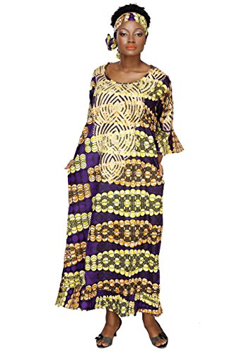0011542388082 - AFRICAN PLANET WOMEN'S KAFTAN LONG MAXI DRESS ETHNIC DASHIKI INSPIRED PURPLE