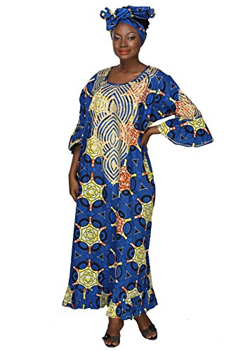 0011542388181 - AFRICAN PLANET WOMEN'S PAISLEY BELL SLEEVES MAXI CAFTAN DRESS AFRICA PRINT