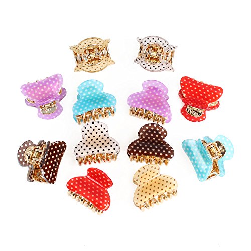 0011542423196 - GSM ACCESSORIES 12PCS WOMENS POLKA DOT PRINT SMALL SIZE ACRYLIC HAIR CLIPS CLAWS HC040X2