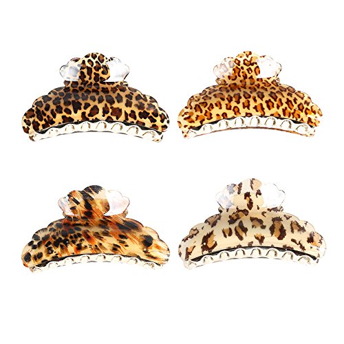 0011542423318 - GSM ACCESSORIES 4PCS WOMENS LEOPARD ANIMAL PRINT LARGE SIZE GOLDEN ACRYLIC HAIR CLAWS HC103X4