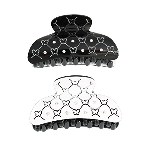 0011542423530 - GSM ACCESSORIES 2PCS BEAUTIFUL BLACK WHITE CUTE BUTTERFLY ACRYLIC CRYSTAL RHINESTONE LARGE HAIR CLAMPS CLAWS HC141X2