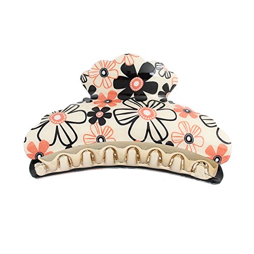 0011542423677 - GSM ACCESSORIES WOMENS SPRING FLORAL LARGE SIZE ACRYLIC HAIR CLAW HC087-ORANGE