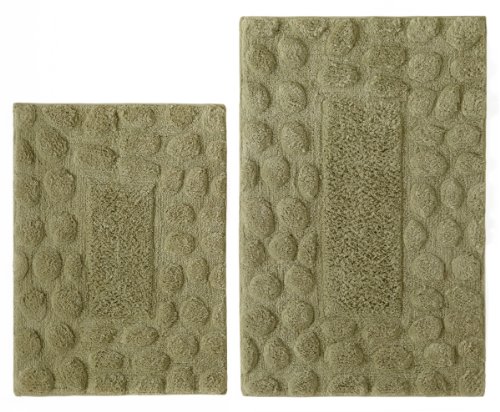0011631115247 - COTTON CRAFT - 2 PIECE BATH RUG SET - PEBBLES - SAGE - 100% PURE COTTON WITH SPRAY LATEX BACK AND ABSORBENT - SUPER SOFT AND PLUSH - HAND TUFTED HEAVY WEIGHT DURABLE CONSTRUCTION - LARGER RUG IS 21X32 OBLONG AND SECOND RUG IS OBLONG 18X24 - OTHER STYLES
