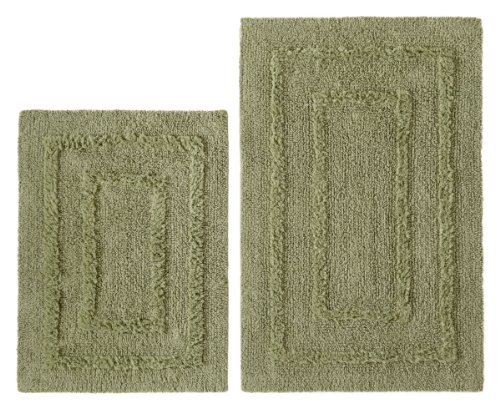 0011631115278 - COTTON CRAFT - 2 PIECE BATH RUG SET - SOLID REVERSIBLE RACE TRACK - SAGE - 100% PURE COTTON AND ABSORBENT - SUPER SOFT AND PLUSH - HAND TUFTED HEAVY WEIGHT DURABLE CONSTRUCTION - LARGER RUG IS 21X32 OBLONG AND SECOND RUG IS OBLONG 18X24 - OTHER STYLES AV