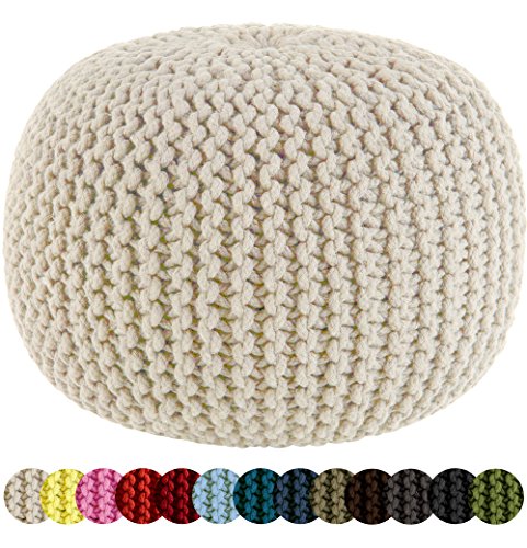 0011631200523 - COTTON CRAFT - HAND KNITTED CABLE STYLE DORI POUF - IVORY - FLOOR OTTOMAN - 100% COTTON BRAID CORD - HANDMADE & HAND STITCHED - TRULY ONE OF A KIND SEATING - 20 DIA X 14 HIGH