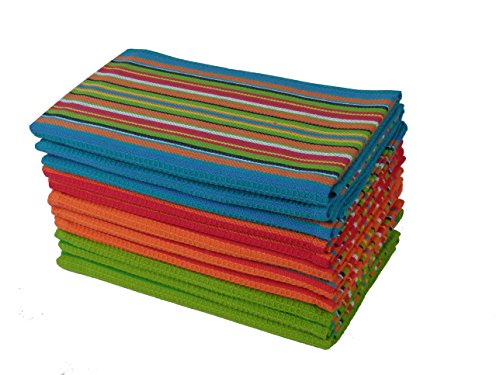 cotton craft 12 pack salsa stripe multi-color kitchen towels 16x28