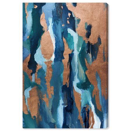 0011704092116 - RUNWAY AVENUE ABSTRACT WALL ART CANVAS PRINTS ’OLAS DE COBRE VERT’ PAINT - BLUE, GOLD