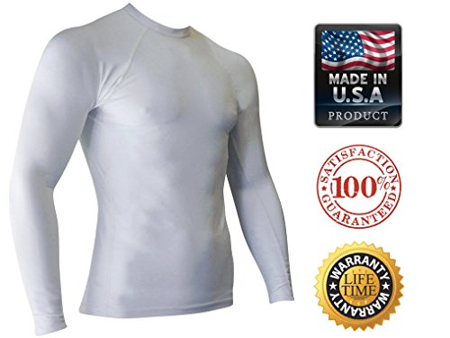 0011711192465 - RASH GUARD FOR MEN - USA MADE COMPRESSION, WORKOUT & UV SUN PROTECTION SHIRT (WHITE LARGE)