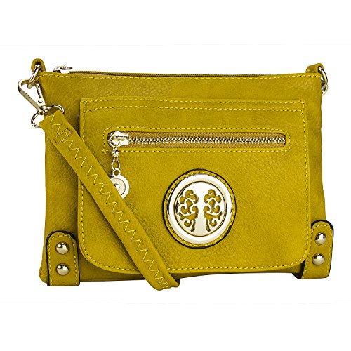 0011711269587 - CROSSBODY BAG ~ CROSSBODY PURSE ~ MULTIPLE POCKET CROSSBODY BAG ~ CROSSBODY PURSE WITH ADJUSTABLE SHOULDER STRAP ~ CROSSBODY BAG FOR WOMAN ~ TIP-TAP BUCKLE SNAP CLOSURE CROSSBODY PURSE ~ DIVAH CROSSBODY BAG BY MKF COLLECTION (YELLOW)