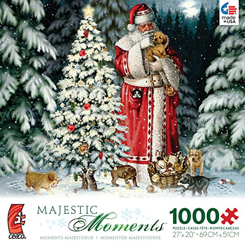 0011711404018 - MAJESTIC MOMENTS WARM WINTER CUDDLES SANTA CLAUS AND PUPPIES 1000PC JIGSAW PUZZLE
