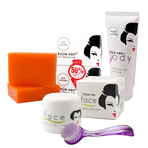 0011711603923 - KOJIE SAN FACE & BODY WHITENING SET - 5 PIECE ESSENTIALS! 2 BARS OF KOJIC ACID SOAP, BODY LOTION, FACE CREAM AND CLEANSING BRUSH - ALL-IN-ONE SKIN LIGHTENING SET
