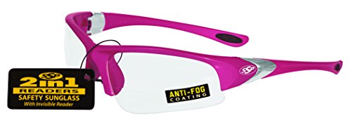 0011711953585 - SPECIALIZED SAFETY PRODUCTS ENTIAT 1.5 PNK CL A/F ENTIAT UNISEX 1.50 BIFOCAL/READER SAFETY GLASSES WITH PINK FRAMES AND CLEAR ANTI-FOG LENSES, PINK