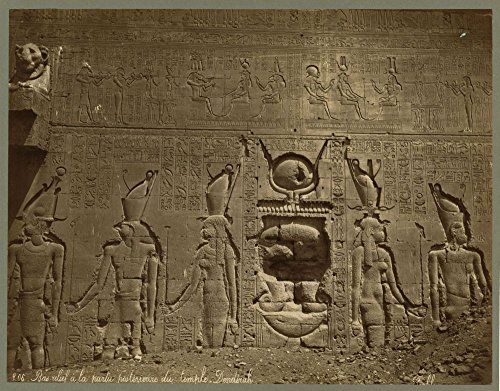 0011765432807 - 1867 PHOTO BAS-RELIEF Á LA PARTIE POSTÉRIEURE DU TEMPLE - DENDÉRAH / BONFILS. BAS-RELIEF AND HIEROGLYPHICS COVER WALL IN THE TEMPLE OF HATHOR, LOCATED IN DENDARA, EGYPT. LOCATION: DANDARA, EGYPT