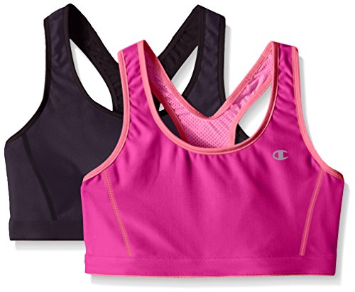 0011919943678 - CHAMPION WOMEN'S REVERSIBLE RACERBACK SPORTS BRA, CHARCOAL/BLACK/HIBISCUS/FOXY PINK, SMALL (PACK OF 2)