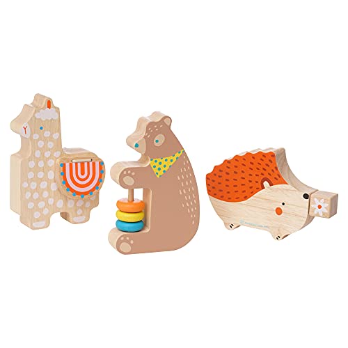 0011964510047 - MANHATTAN TOY MUSICAL FOREST TRIO 3 PIECE WOODEN TOY SET FOR TODDLERS WITH BEAR RATTLE, LLAMA CLACKER & HEDGEHOG GUIRO