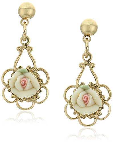 0011996220020 - 1928 JEWELRY IVORY COLOR PORCELAIN ROSE DROP EARRINGS