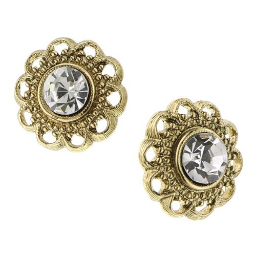 0011996223236 - 1928 JEWELRY GOLD-TONE AND CRYSTAL FLOWER STUD EARRINGS BRASS ONE SIZE