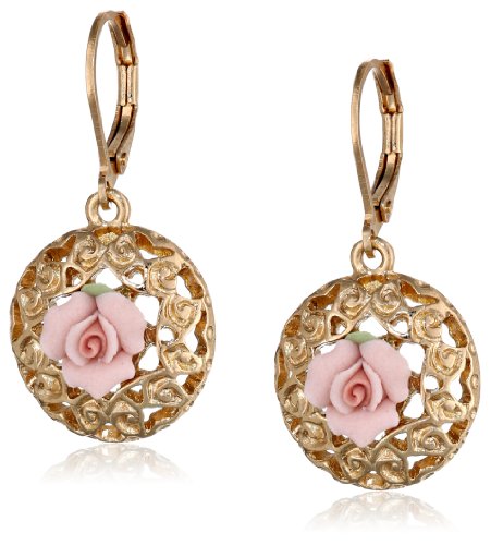 0011996247720 - 1928 JEWELRY PORCELAIN ROSE COLLECTION GOLD-TONE PINK-PORCELAIN DROP EARRINGS