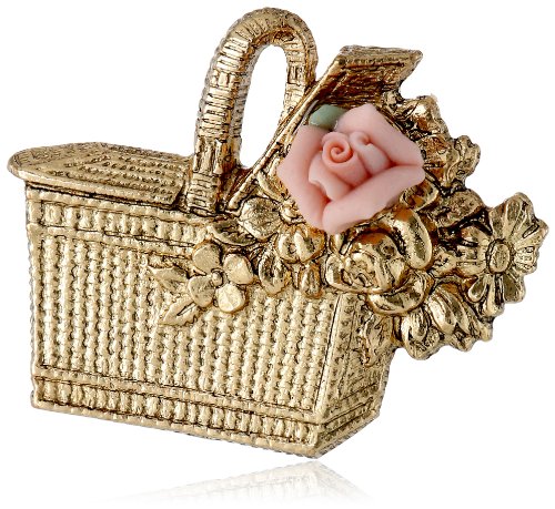 0011996325527 - 1928 JEWELRY PORCELAIN ROSE COLLECTION GOLD TONE PINK PORCELAIN ROSE BASKET PIN
