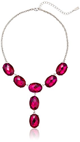 0011996492465 - 1928 JEWELRY JEWELTONES SILVER-TONE PURPLE OVAL FACETED DROP Y-SHAPED NECKLACE, 15