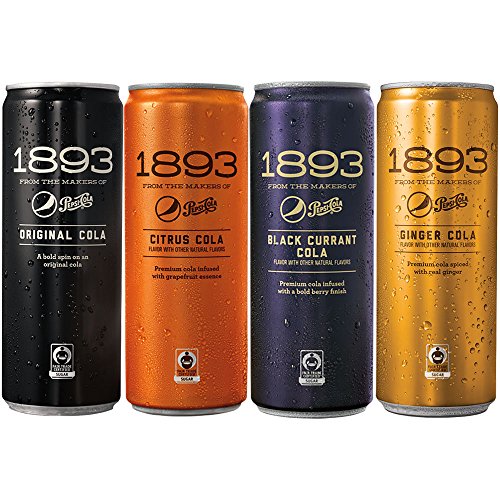 0012000163548 - PEPSI COLA 1893, 4 FLAVOR VARIETY PACK - ORIGINAL, GINGER, CITRUS & BLACK CURRANT COLA FLAVORS - CERTIFIED FAIR TRADE SUGAR, REAL KOLA NUT EXTRACT (12 OUNCE CANS, 12 COUNT)