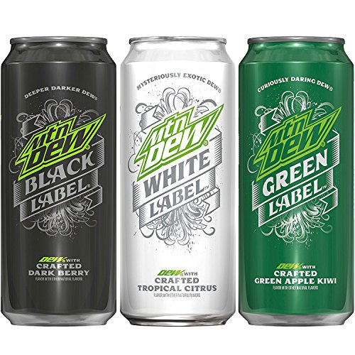 0012000163661 - MOUNTAIN DEW LABEL VARIETY PACK, BLACK LABEL, WHITE LABEL, GREEN LABEL, 16 OUNCE CANS, 12 COUNT