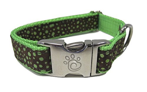 0012026100046 - CHIEF FURRY OFFICER 100-PERCENT COTTON TOPANGA CANYON DOG COLLAR WITH NEON GREEN WEBBING, LARGE