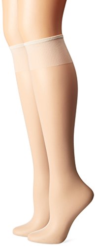 0012036123080 - HANES SILK REFLECTIONS WOMEN'S 2-PACK KNEE HIGH SANDALFOOT, PEARL, ONE SIZE