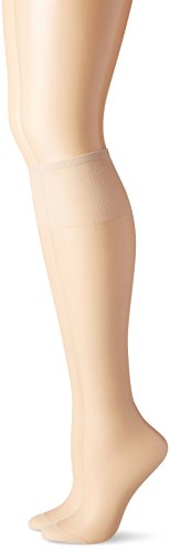 0012036201573 - HANES SILK REFLECTIONS REINFORCED TOE KNEE-HIGHS (TRAVEL BUFF/ONE SIZE) PACK OF TWO