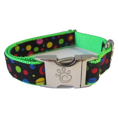 0012061100025 - CHIEF FURRY OFFICER 100-PERCENT COTTON THIRD STREET DOG COLLAR WITH NEON GREEN WEBBING, SMALL