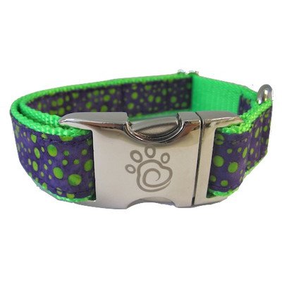 0012066100020 - CHIEF FURRY OFFICER 100-PERCENT COTTON VICTORY BLVD DOG COLLAR WITH NEON GREEN WEBBING, SMALL