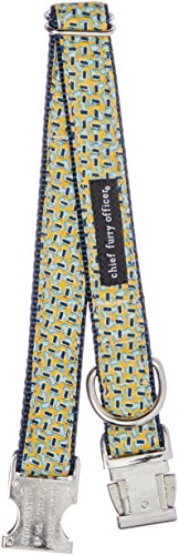 0012067140049 - CHIEF FURRY OFFICER 100-PERCENT COTTON DESIGNER FABRIC WEBBING COLDWATER CANYON DOG COLLAR, LARGE, NAVY
